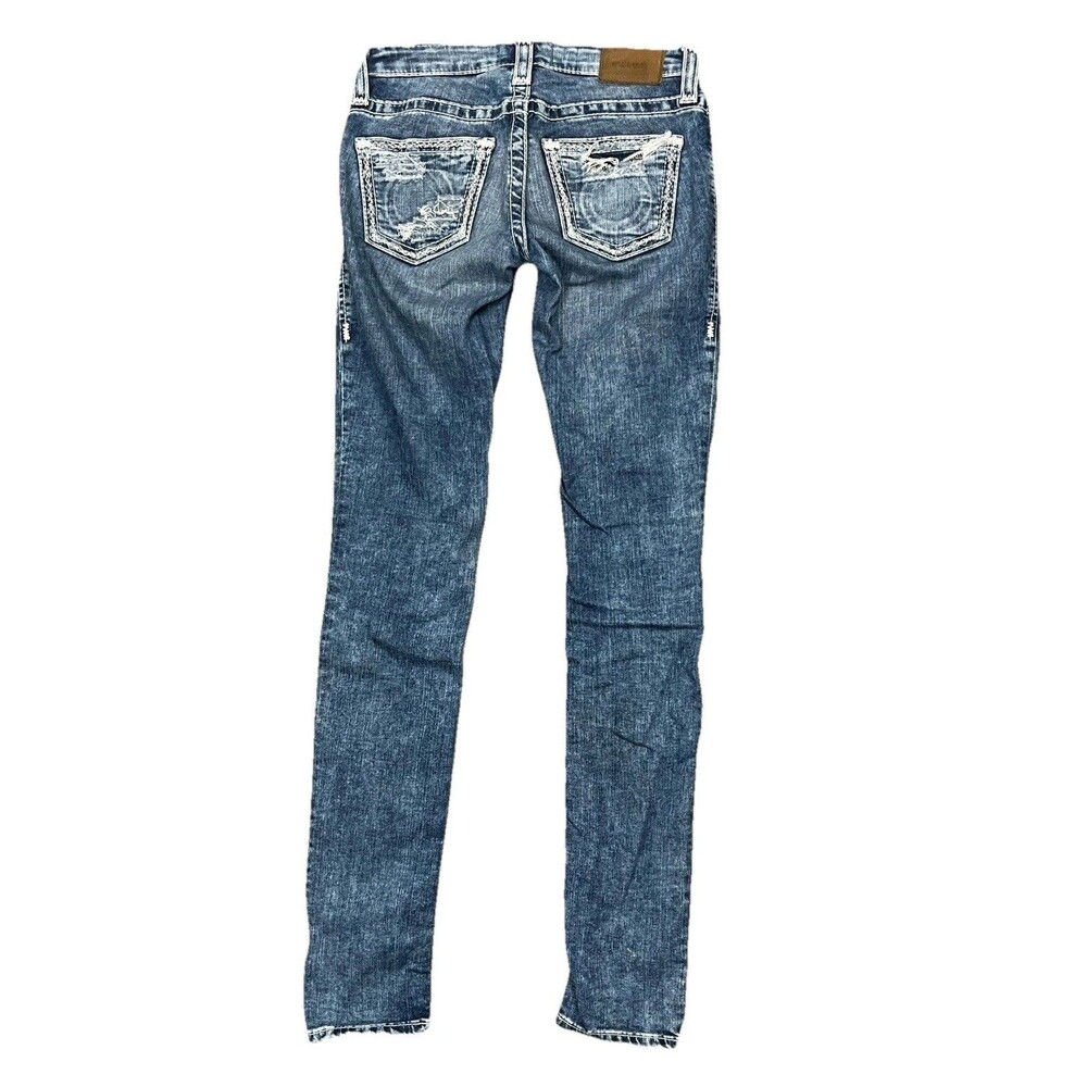Big Star Jeans Distressed Embroidered Western Denim Thick Stitch 25 L Skinny Low
